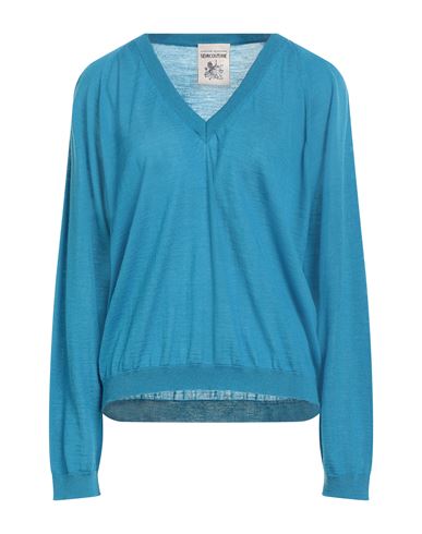 Semicouture Woman Sweater Azure Size L Virgin Wool In Blue