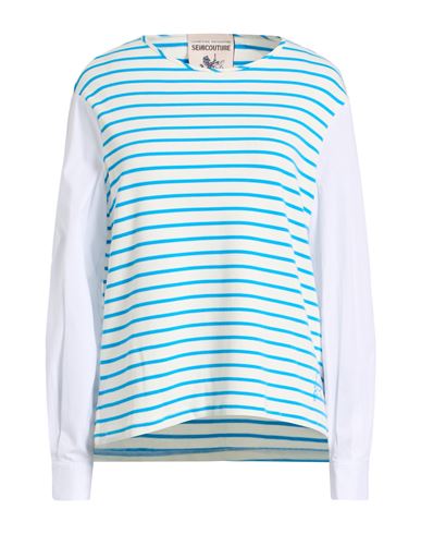 Semicouture Woman T-shirt Azure Size L Cotton In Blue