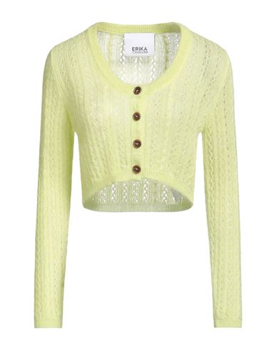 Erika Cavallini Woman Cardigan Lime Green Size L Mohair Wool, Polyamide, Wool