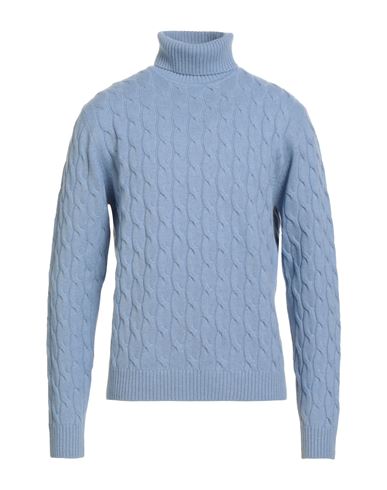Luigi Borrelli Napoli Man Turtleneck Sky Blue Size 44 Wool, Silk, Cashmere In Blue