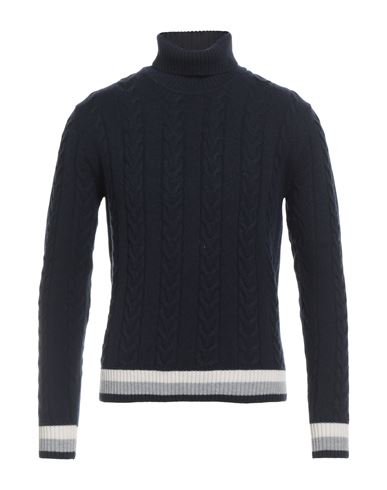 Luigi Borrelli Napoli Man Turtleneck Navy Size 44 Wool, Silk, Cashmere In Blue