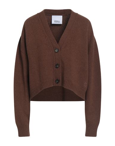 Erika Cavallini Woman Cardigan Brown Size L Cashmere, Virgin Wool