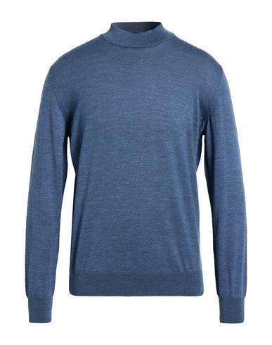 Dalmine Man Turtleneck Slate Blue Size 44 Merino Wool In Blue