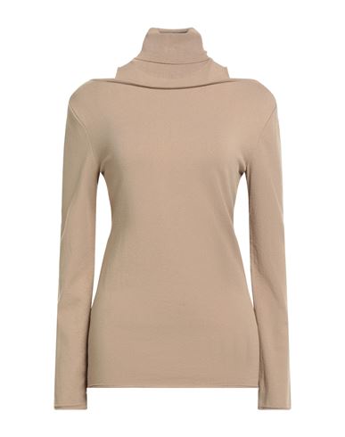 Akep Woman Turtleneck Khaki Size 8 Viscose, Polyamide, Elastic Fibres In Brown