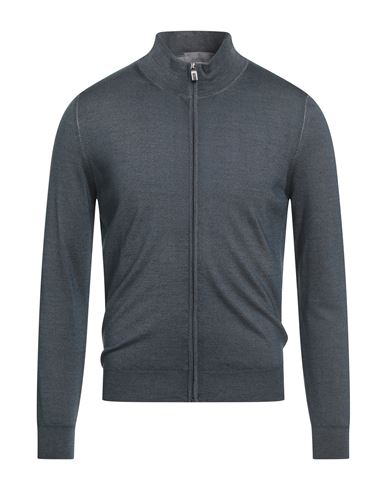 Canali Man Cardigan Slate Blue Size 36 Wool, Silk In Gray
