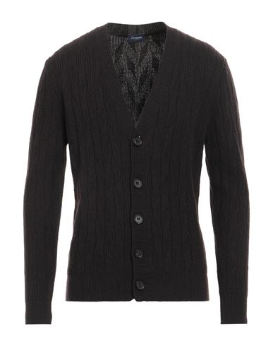 Drumohr Man Cardigan Dark Brown Size 40 Lambswool In Brown