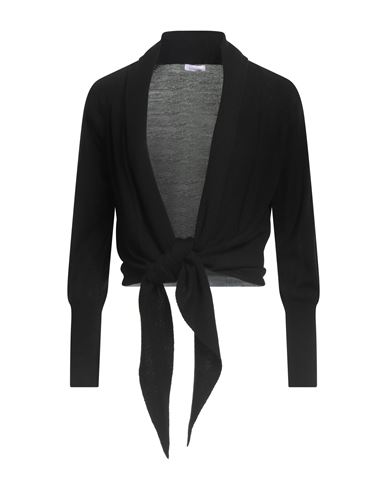 Rossopuro Woman Wrap Cardigans Black Size L Wool, Silk, Cashmere