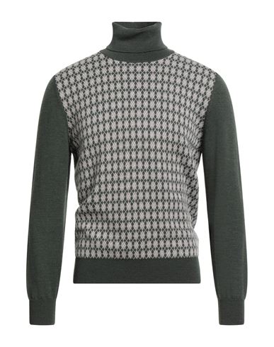 Canali Man Turtleneck Military Green Size 42 Merino Wool In Green