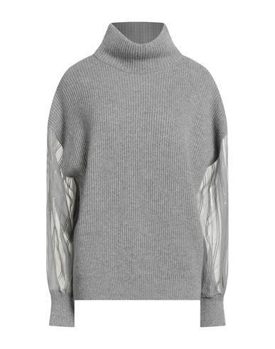 Brunello Cucinelli Woman Turtleneck Grey Size L Cashmere, Polyester, Silk