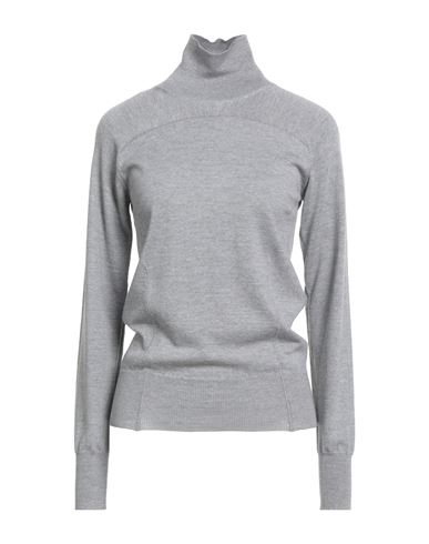 Tom Ford Woman Turtleneck Light Grey Size L Virgin Wool, Calfskin In Gray