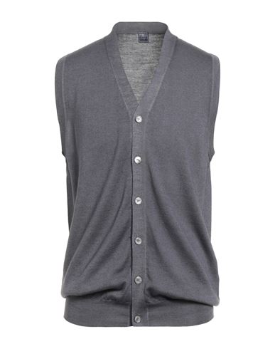 Fedeli Man Cardigan Slate Blue Size 44 Merino Wool In Gray