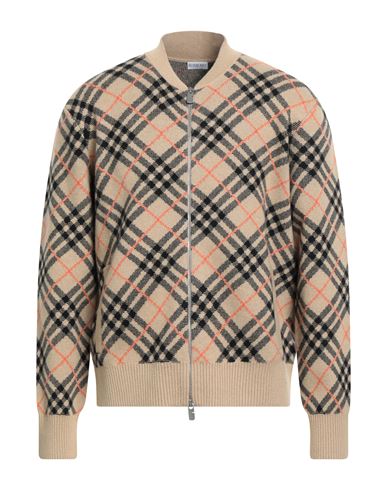Burberry Man Cardigan Beige Size Xl Cashmere, Polyamide In Multi