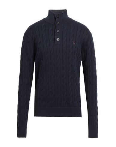 Tommy Hilfiger Man Turtleneck Navy Size L Organic Cotton In Blue