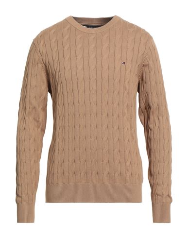 Tommy Hilfiger Man Sweater Camel Size M Cotton In Brown