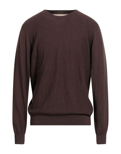 Yes Zee By Essenza Man Sweater Dark Brown Size Xxl Cotton, Wool In Brown