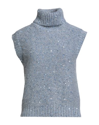Eleventy Woman Turtleneck Slate Blue Size L Cotton, Mohair Wool, Silk, Metallic Fiber In Blue