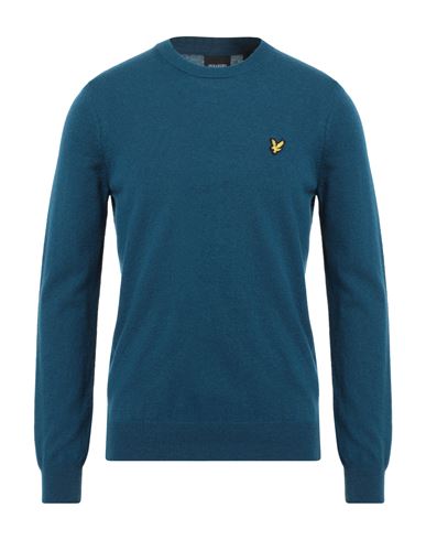 Lyle & Scott Man Sweater Deep Teal Size M Lambswool, Nylon In Blue