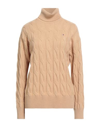 Tommy Hilfiger Woman Turtleneck Camel Size S Wool In Sand