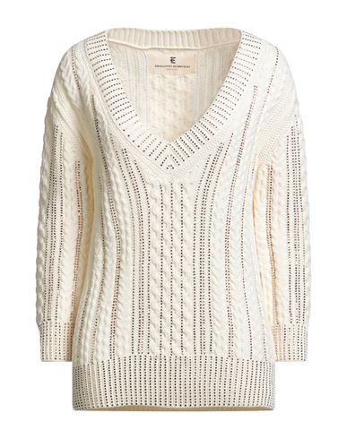 Ermanno Scervino Woman Sweater Cream Size M Cotton, Polyamide, Glass In White
