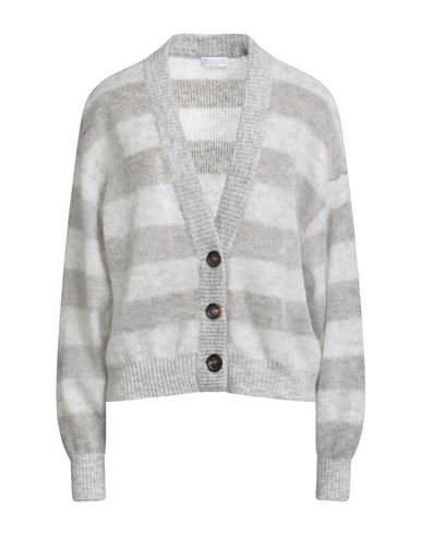 Brunello Cucinelli Woman Cardigan Grey Size Xl Mohair Wool, Polyamide, Wool In Gray