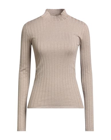 Brunello Cucinelli Woman Turtleneck Khaki Size Xl Cashmere, Silk, Polyamide, Metallic Polyester In Pink