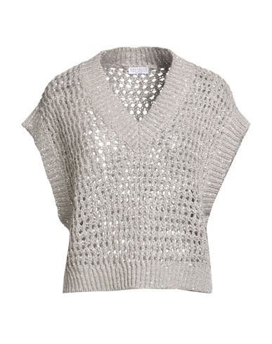 Brunello Cucinelli Woman Sweater Grey Size 3xl Silk, Linen, Polyamide, Polyester In Gray