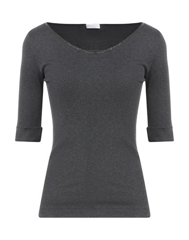 Brunello Cucinelli Woman T-shirt Charcoal Size Xxl Cotton, Elastane In Gray
