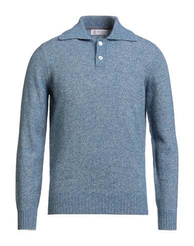 Brunello Cucinelli Man Sweater Slate Blue Size 46 Alpaca Wool, Cotton, Polyamide, Wool In Blue