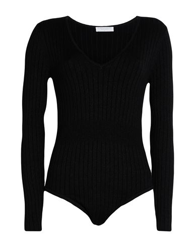 Majestic Filatures Woman Bodysuit Black Size 1 Organic Cotton, Viscose, Elastane, Metallic Fiber In Black