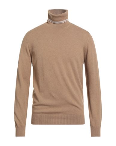 Alpha Studio Man Turtleneck Camel Size 40 Merino Wool In Brown