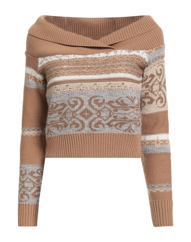 Akep Woman Turtleneck Sand Size 6 Acrylic, Synthetic Fibers, Merino Wool, Alpaca Wool, Metallic Fibe In Brown