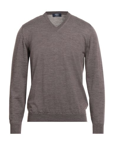 Fedeli Man Sweater Chocolate Brown Size 44 Virgin Wool In Gray