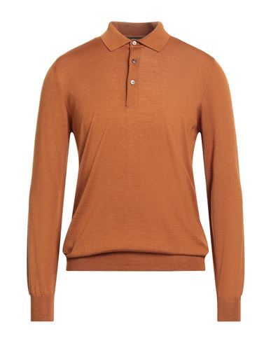 Tagliatore Man Sweater Mandarin Size 40 Virgin Wool, Silk In Orange