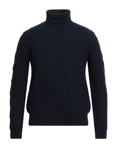 Boglioli Man Turtleneck Midnight Blue Size Xl Virgin Wool In Black