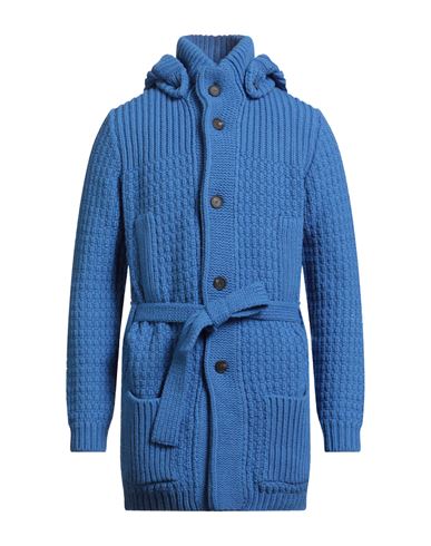 Tagliatore Man Cardigan Bright Blue Size 36 Wool, Polyamide In Black