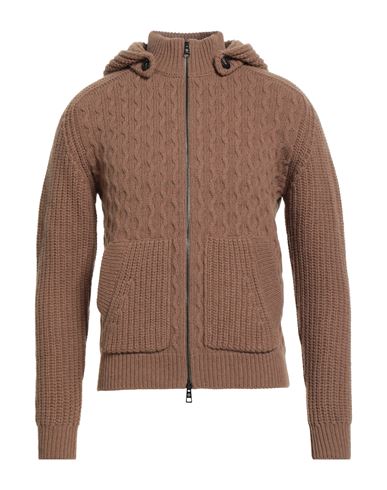 Tagliatore Man Cardigan Camel Size 44 Wool, Polyamide In Brown