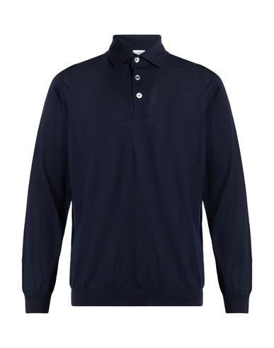 Lardini Blue Polo With Classic Collar And Long Sleeves In Cotton And Silk Blend Man In Blue