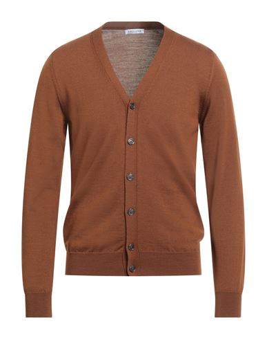 Theland Man Cardigan Brown Size 38 Merino Wool In Brown