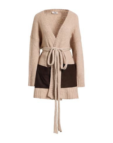 Alpha Studio Woman Cardigan Beige Size 10 Alpaca Wool, Recycled Polyamide, Polyamide, Ovine Leather In Sand