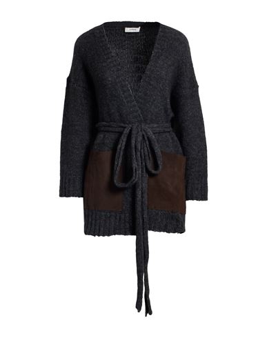 Alpha Studio Woman Cardigan Charcoal Size 10 Alpaca Wool, Recycled Polyamide, Polyamide, Ovine Leath In Gray
