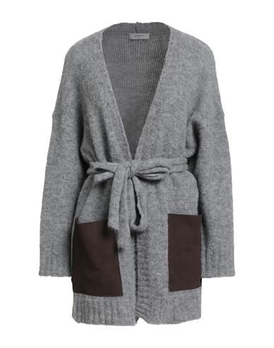 Alpha Studio Woman Cardigan Grey Size 10 Alpaca Wool, Recycled Polyamide, Polyamide, Ovine Leather In Gray