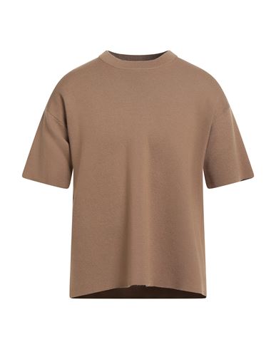 Alpha Studio Man Sweater Camel Size 42 Merino Wool In Brown