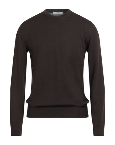 Alpha Studio Man Sweater Dark Brown Size 42 Merino Wool In Black