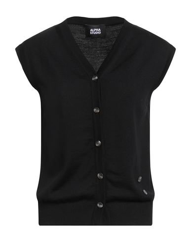 Alpha Studio Woman Cardigan Black Size 8 Merino Wool