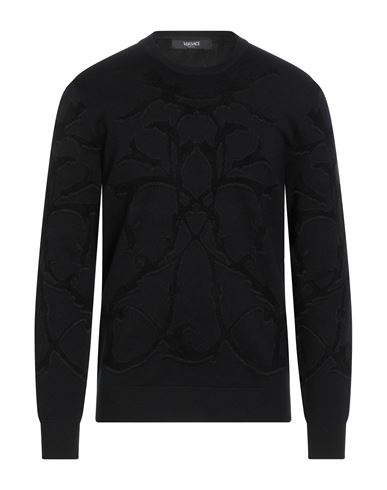 Versace Man Sweater Black Size 40 Virgin Wool, Viscose, Polyamide, Polyester In Black