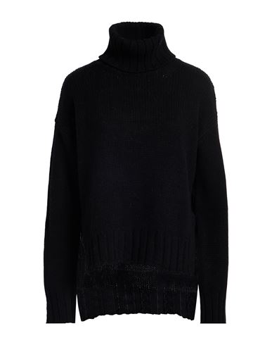Aragona Woman Turtleneck Black Size 8 Baby Alpaca Wool, Merino Wool In Black