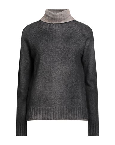Aragona Woman Turtleneck Charcoal Size 10 Wool, Cashmere In Gray