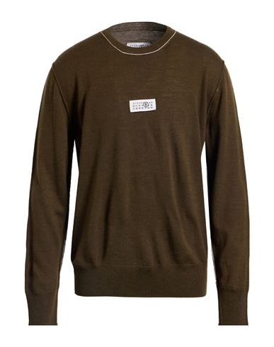 Mm6 Maison Margiela Khaki Virgin Wool Logo Patch Sweater In Brown