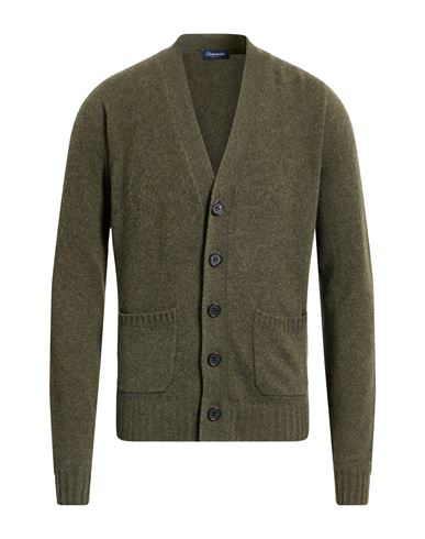 Drumohr Man Cardigan Military Green Size 44 Lambswool In Green