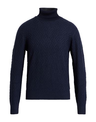 Drumohr Man Turtleneck Navy Size 40 Merino Wool In Blue